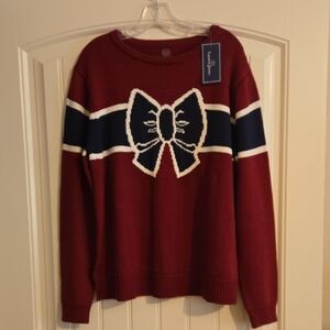 Lauren James Maroon Sweater with Navy and White Bow